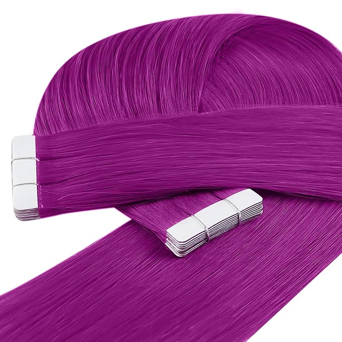 YoungSee Tape in Hair Extensions Real Human Hair Purple Invisible Tape in Human Hair Extension Purple 18 Inch Human Hair Tape in Extensions Colored 10pcs 25g Prom Night