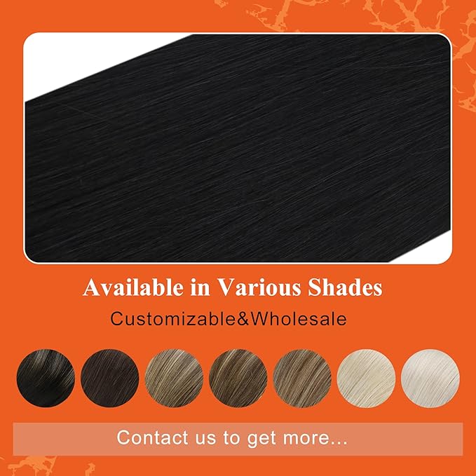 Full Shine Black Hair Extensions Skin Weft Color Jet Black 16 Inch Seamless Soft Natural Tape in Remy Invisible Human Hair Extension for Women 20Pcs 50Grams Brazilian Silky Add Volume