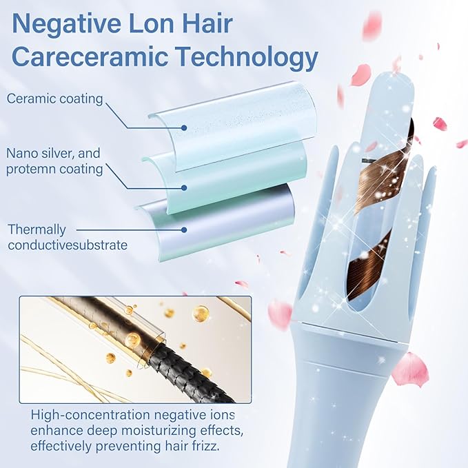 JAMIEWIN Automatic Hair Curler, 28mm Rotating Curling Iron with 3 Temperatures, Fast Heating Curling Tongs Anti-Scald, Anti-Tangle Curling Wand with Negative Ions for Medium Long Hair Blue