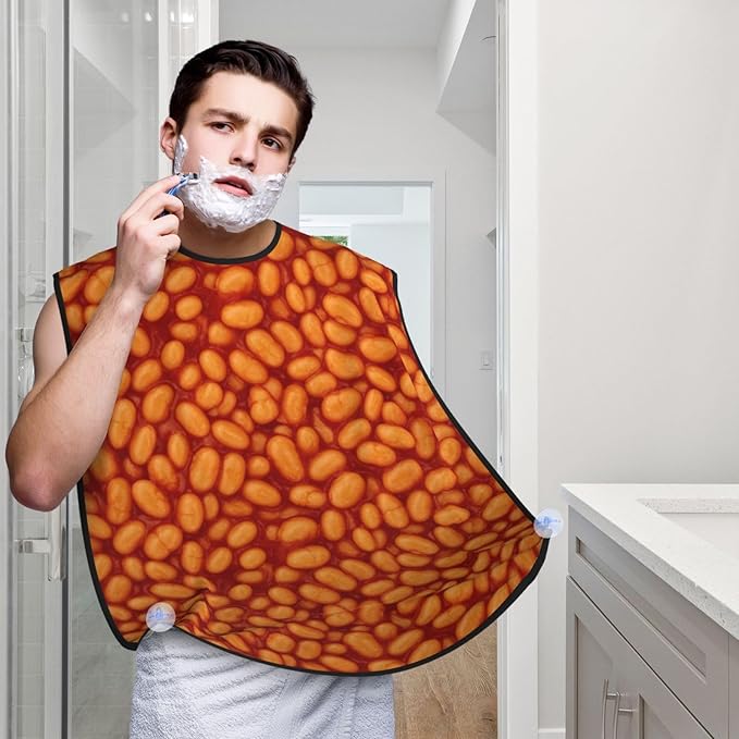 Beard Trimming Catcher Apron, Waterproof Non-Stick Grooming Bib for Shaving, Ideal for Men Dad Father’s Day, Baked Beans Shave Bib