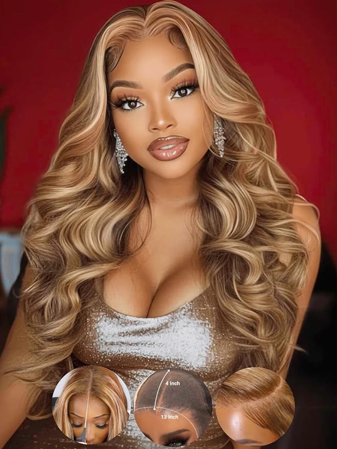 KLAIYI Wear And Go Glueless Wig Bye Bye Knots 13x4 Precut Lace Front Wigs Human Hair Ombre Highlight Blonde Body Wave Wig Pre Bleached Pre Everything Pre Plucked with Baby Hair 3S Ready to Wear 24Inch