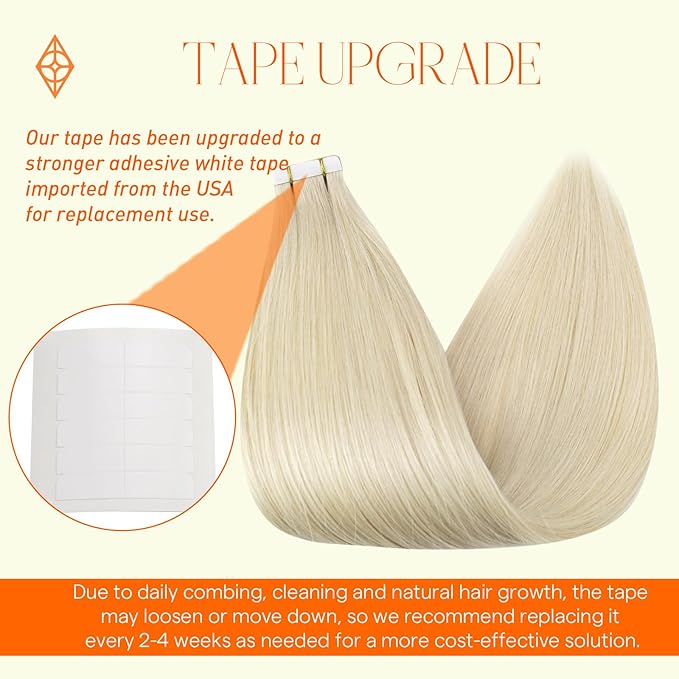 Full Shine Blonde Tape in Hair Extensions Human Hair 10Inch Color 60 Platinum Blonde Tape in Extensions 30G Natural Tape In Human Hair Extensions Seamless Skin Weft Hair Extensions 20 Pcs for Wedding