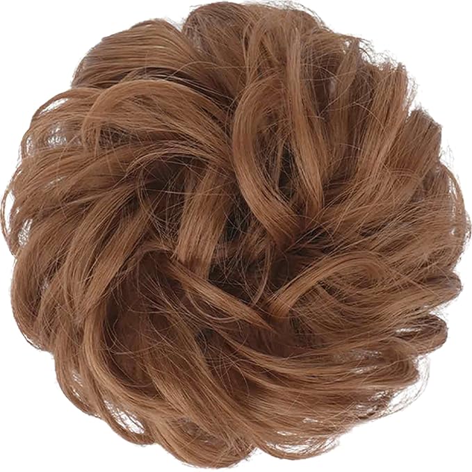 FESHFEN Messy Bun Hair Piece - Elastic Wavy Curly Hair Bun Scrunchies Extensions Synthetic Chignon Hairpieces for Women Girls, Light Auburn 1.5 oz
