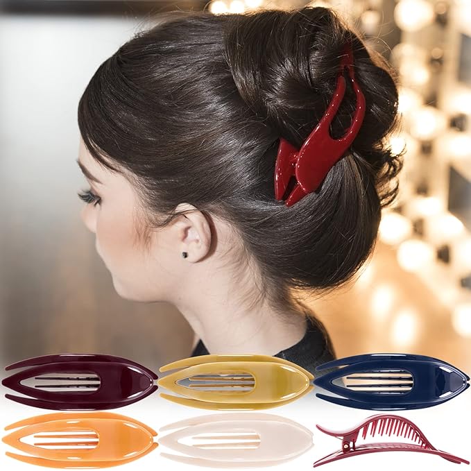 RC ROCHE 6 Pcs Flat Hair Clips Big Claw for Thick Hair French Duckbill Women No Slip Side Slide Curved Alligator Concord Strong Grip Hold Volume Lay Down Clamp, Large Classic Multicolor