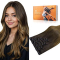 DOORES Clip in Hair Extensions Real Human Hair, Chocolate Dip Color Melt 20 Inch 7pcs 120g, Remy Hair Extensions Straight Extensions Human Hair Natural Thick Hair