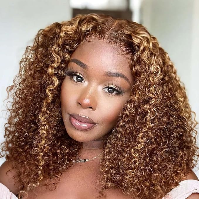 Deep Wave Lace Front Wigs Human Hair 13x4 Honey Blonde Deep Curly Human Hair wig 220% Density Ombre Deep Wave 4/27 Highlight Lace Front Wigs Wet And Wavy Water Wave Wig for Women 18 Inch
