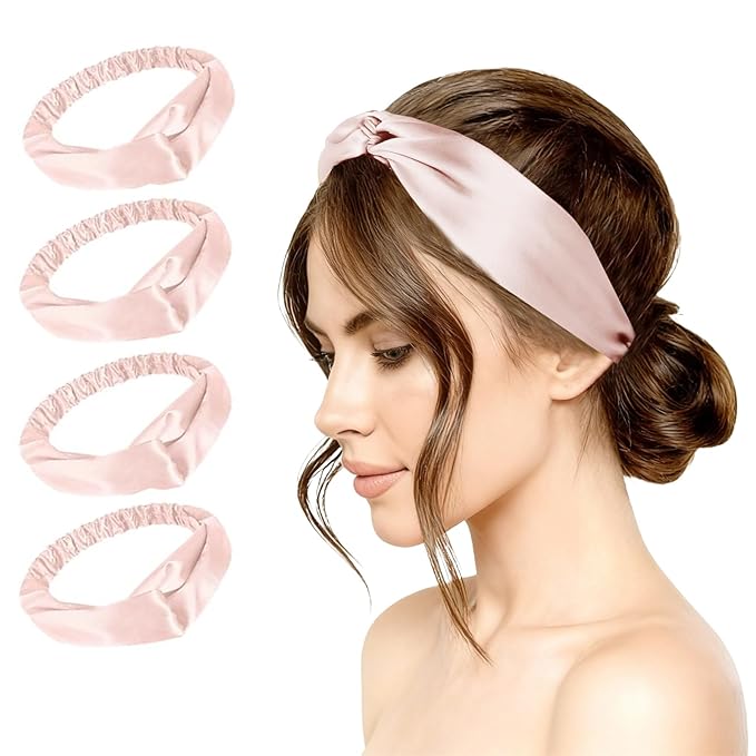 4PACK Womens Silk Headband Satin Headbands Silky Hairband Wide Head Bands Hair Wrap Fashion Hairbands Accessories