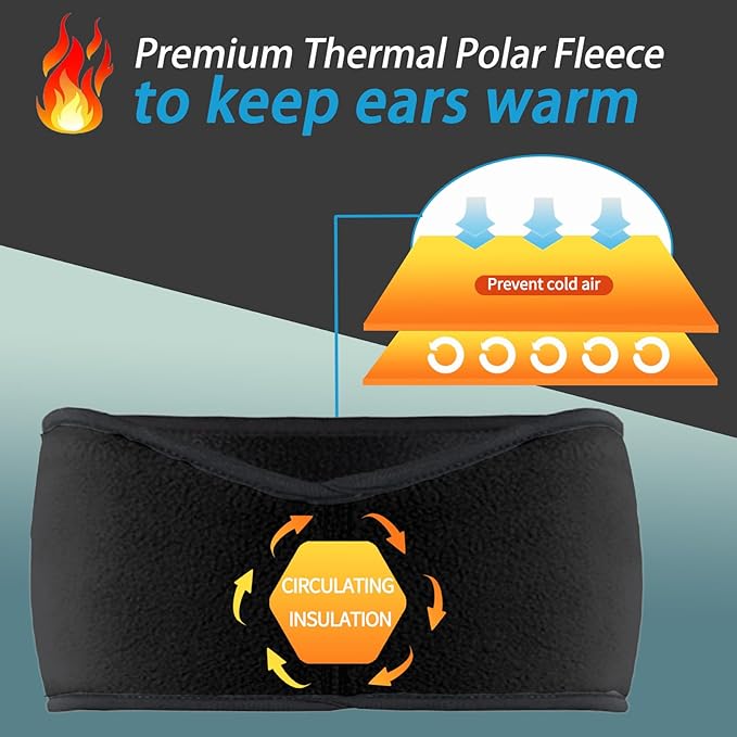 Ear Warmers for Men and Women & Ear Warmers for Cold Weather Headband (Black + Black + Black, One Size)