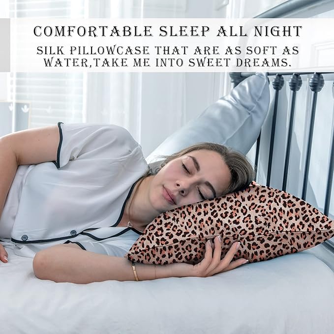 Mulberry Silk Pillowcase for Hair and Skin King Size Leopard Print Silk Pillow Cases with Zipper Soft Breathable Smooth Cooling Silk Pillow Covers for Sleeping (Taupe Leopard,20"X 36",1Pcs)