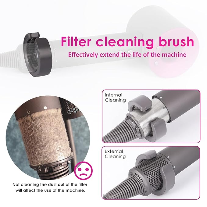 Upgraded Hair Dryer Filter Cover Compatible with Dyson Supersonic HD01 HD03 HD08 Hair Dryer Attachment, Hair Dryer Strainer Filter with Filter Cleaning Brush Replacement Parts(Gray)