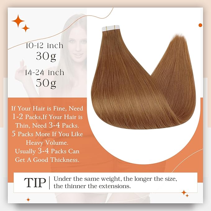 Full Shine Tape ins Human Hair Extensions Color 330 Auburn Hair Extensions Real Human Hair 16 Inch Seamless Skin Weft Extension Remy Straight 50G Invisible Extension 20Pcs Thick End for Party