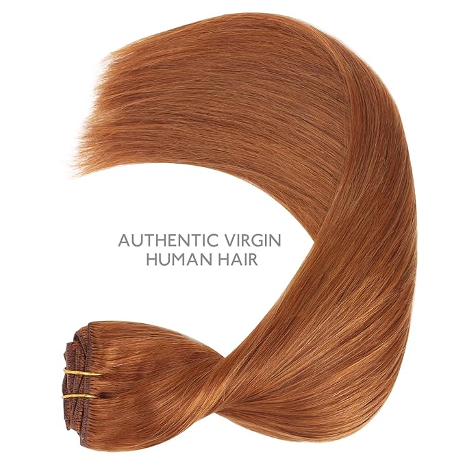 WENNALIFE Clip in Hair Extensions Real Human Hair, 16 Inch 150g 9pcs Human Hair Extensions Clip In, Dirty Ginger Hair Extensions Clip In Real Hair Coloured Remy Human Hair Extensions