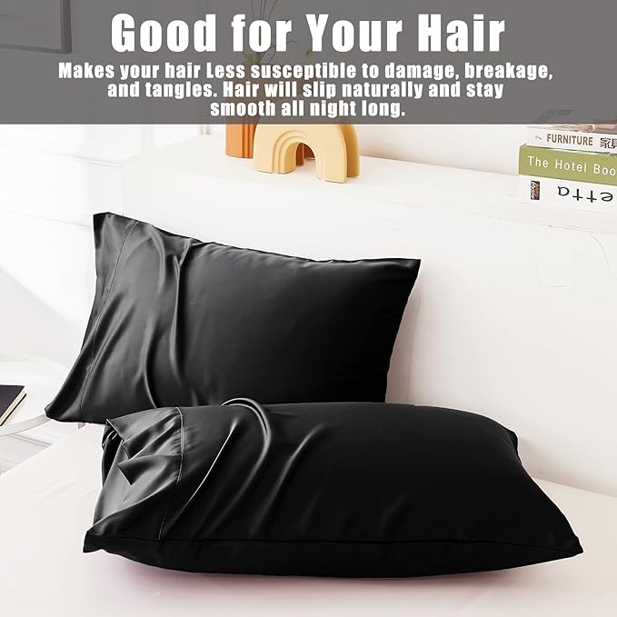 TELUS Black Pillow Cases Queen Size 2 Pack, Bamboo Rayon Cooling Pillowcases with Envelope Closure, Cool Breathable Pillow Case for Hot Sleepers & Night Sweats, 20x30 inches