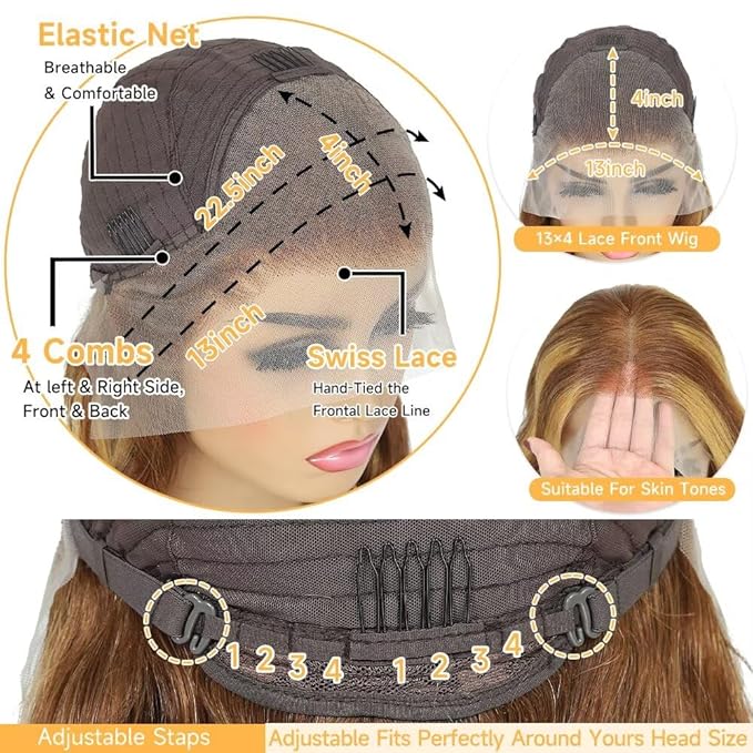 13x6 Ombre Lace Front Wigs Human Hair for Women 180 Density 4/27 Highlight Colored HD Transparent 26 Inch Straight Lace Front Wig Human Hair Pre Plucked Glueless Lace Frontal Wigs