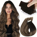 Sunny Hair Tape in Hair Extensions Real Human Hair Invisible Remy Hair Extensions Tape ins for Women Natural Black Ombre Dark Brown Balayage Ash Blonde 12 inch 20G