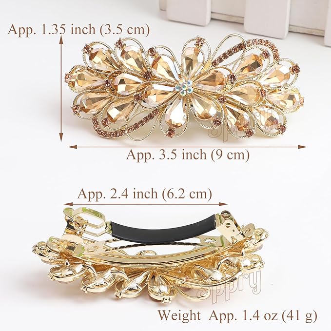 Large Gorgeous Rhinestone Hair Barrette for Women, Flower Jewelry Design (Champagne & Purple)