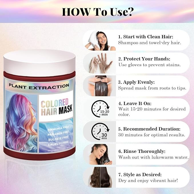 Vegan Semi Permanent Hair Color Mask - 10.15OZ Color Depositing Conditioner for Color-Treated Hair - Ammonia, Paraben, Sulfate & Cruelty-Free - Plant-Based Enhances Tones Hair (WINE RED)