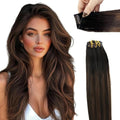 Moresoo Clip in Hair Extensions Real Human Hair Genius Weft Dark Brown to Chestnut Brown Balayage Seamless Hair Extensions Clip ins Long 130g to Add Thickness with Even Weight Distribution 20in 7pcs