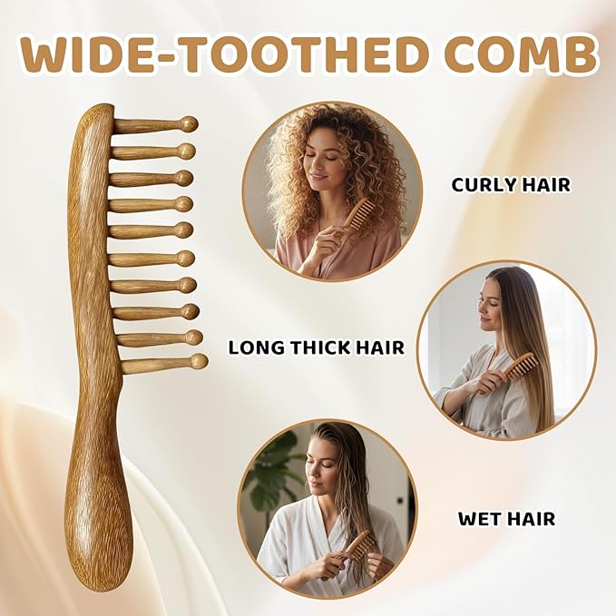 Loc Brush for Dreads, 2 Pack Golden Sandalwood Scalp Massager Comb, Handheld Locs Brush for Gentle Styling and Relaxing Head Massage, Ergonomic Handle for Easy Control