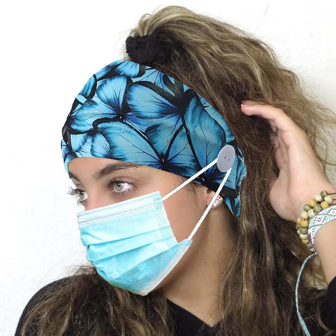 Olbye Wide Boho Headbands Headwrap Butterfly Stretch Button Hair Bands Bandana Yoga Running Athletic Turban Head Bands Head Scarfs Hair Accessories for Women 4Pcs (Button)