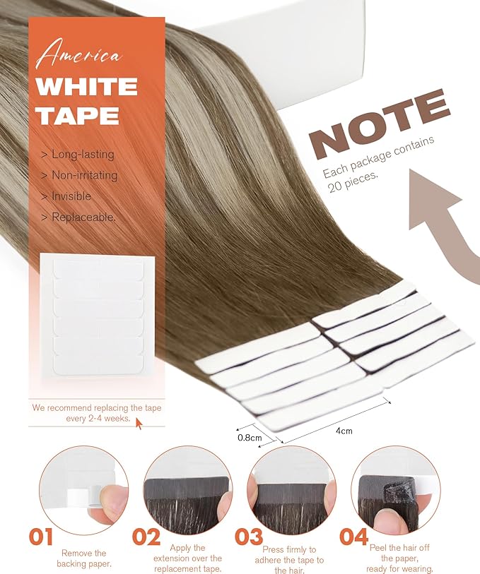 Hair Tape in Hair Extensions Real Human Hair Invisible Remy Hair Extensions Tape ins for Women Medium Brown Root to Platinum Blonde Balayage 12 inch 20Pcs 30G