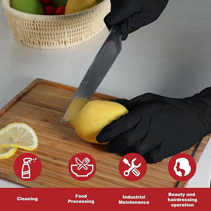 Disposable Gloves Large, Nitrile and Vinyl Blend Material Gloves, Latex Free 4 Mil 200 Pc Food Grade Glove for Cleaning, Food Prep,Hair Dye,Tattoo, Black
