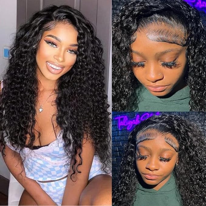 SOSATISFY Deep Wave Lace Front Wigs Human Hair 4x4 HD Transparent Lace Closure Wigs Glueless 180% Density Human Hair Wigs for Black Women Pre Plucked with Baby Natural Hairline (20 inch)