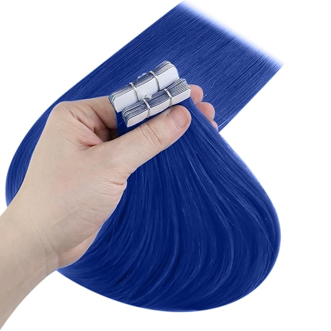 YoungSee Tape in Hair Extensions Human Hair Blue Human Hair Tape in Extensions Blue Tape in Human Hair Extensions 12Inch Short for Women 10Pcs 25G