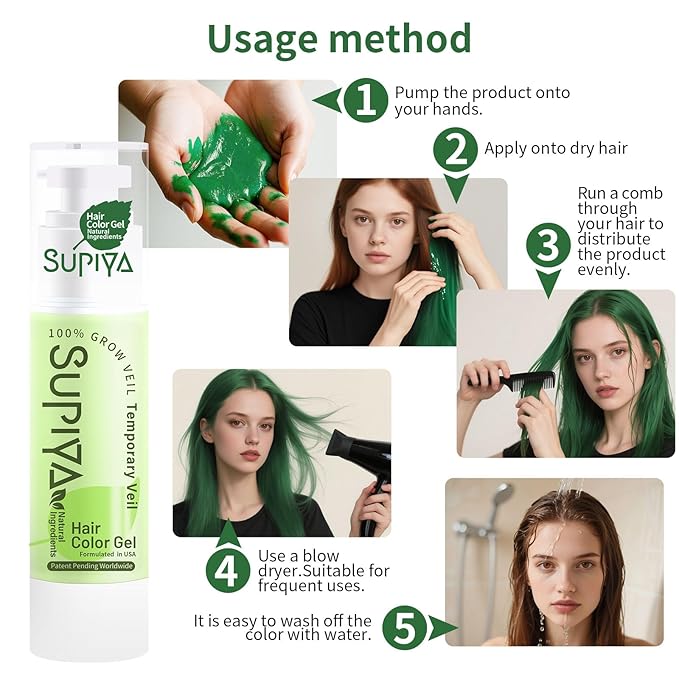 Temporary Hair Color Gel, Green Hair Dye Color Gel Washable Natural Instant Hair Color Wax for DIY Hairstyle for Kids Men Women(Color #20)