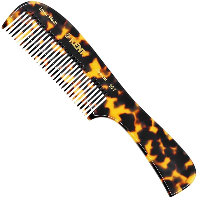Kent 10T TY Large Handmade Wide-Tooth Detangling Rake Comb - Smooth and Comfortable for Curly, Wet or Dry, Thick Hair