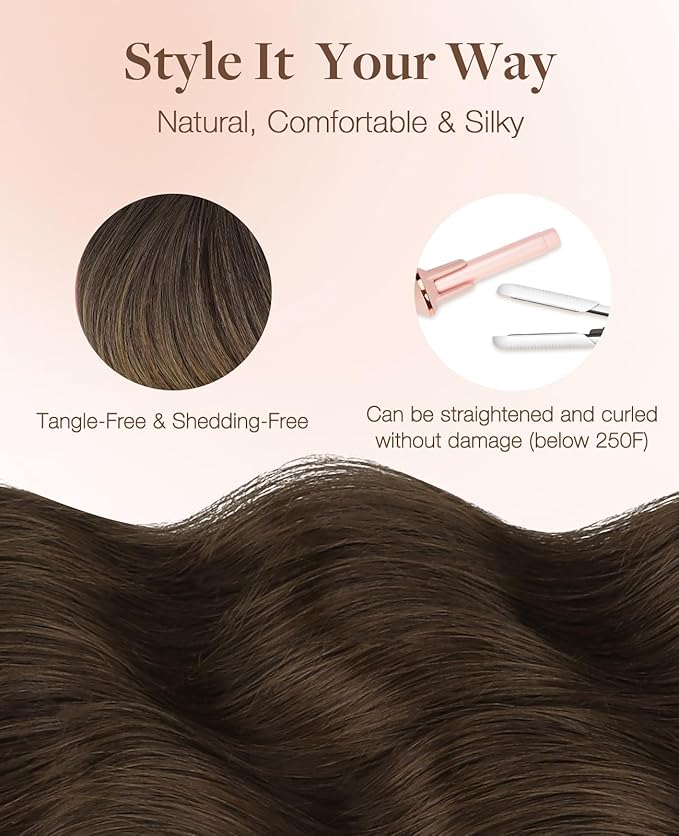 GOO GOO Invisi Edge Tape in Hair Extensions Human Hair, 1D/2C/4E Chocolate Dip Color Melt 20pcs 18inch 50g, Virgin Remy Hair, Seamless Injected Tape, Natural Look