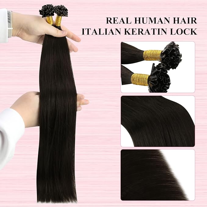 YoungSee U Tip Hair Extensions Human Hair Dark Brown U Tips Real Hair Extensions for Long Hair Dark Brown 22 Inch 50s/50g
