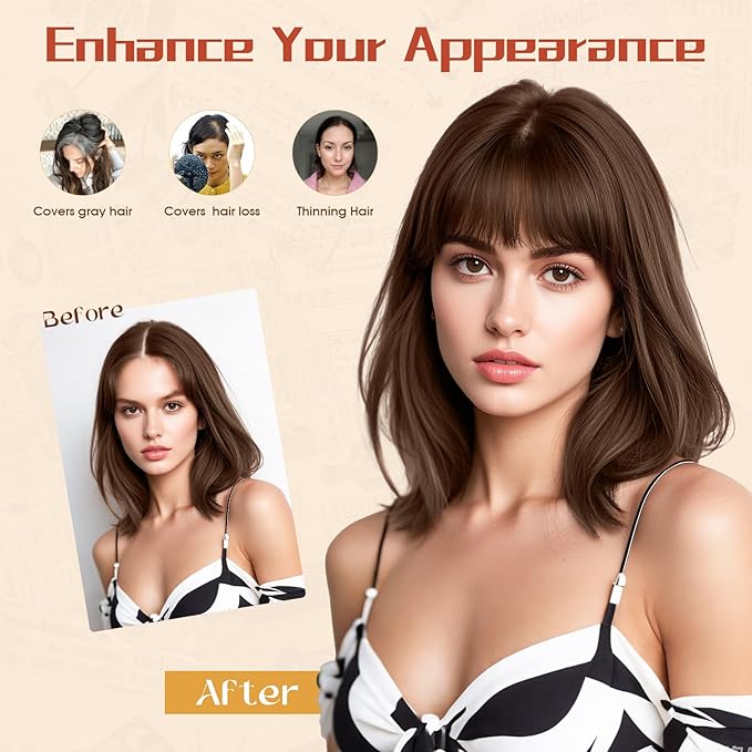 Rich Choices Human Hair Toppers for Women-100% Real Remy Hair Topper with 3D 360°Bang-Upgraded 150% Density 9 * 12CM Lace Base-Clip in Hairs topper for Thinning Hairs-12Inch #2R Chocolate Brown