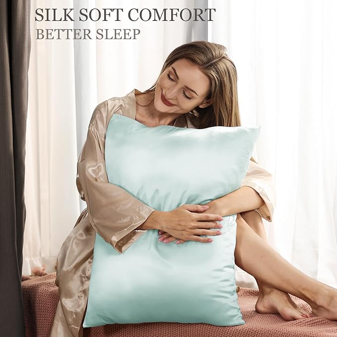 Adubor 100% Silk Pillowcase - Mulberry Silk Pillow Cases, 23 Momme 6A Grade Fibers, Silk Pillow Case for Hair and Skin Health, with Hidden Zipper (Queen 20''x30'', Light Green, 1PC)
