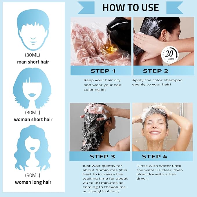 Hair Dye Shampoo 3 in 1 for Women & Men, Wine Red Hair Color Shampoo Refresh Hair Only 20 Mins - Natural Plant - Champu Para Pintar el Pelo
