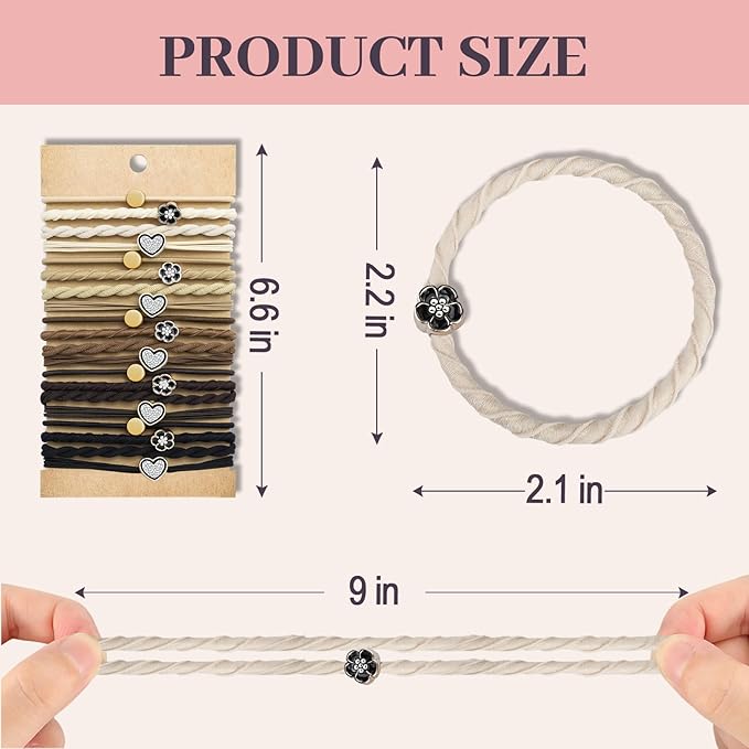 JIIRS 20PCS Boho Hair Ties,Elastic Bracelets,Elastic Hair Ties, Hair Bands For Ponytails,Ponytail Holder for Thick or Thin Hair,Boho Hair Bracelets No-Damage For Daily Life, Sport, Working(Set9)