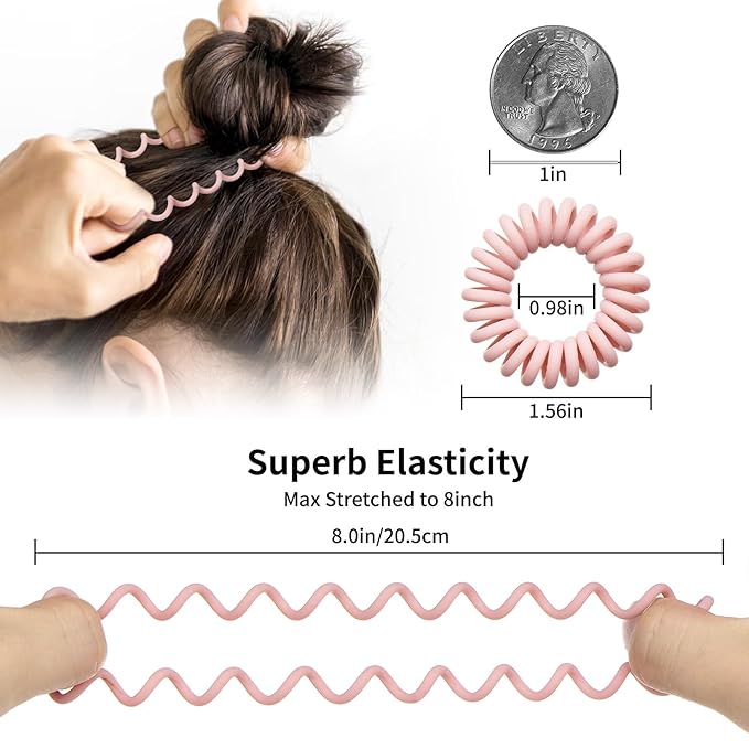 16Pcs Spiral Hair Ties, (Vintage Frosted) Hair Elastic Coils for Women and Girls, Waterproof Phone Cord Hair Scrunchies Accessories Bands for Ponytails and Updos