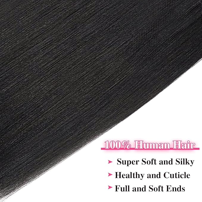 Seamless PU Yaki Straight Clip in Hair Extensions Real Human Hair For Women Invisible Yaki Straight Clip ins (12inch,#1B)