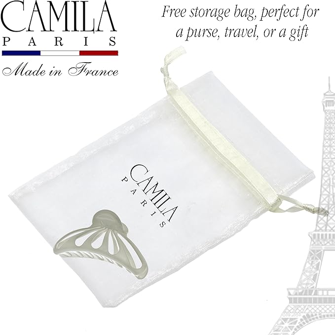Camila Paris CP3638 French Hair Clip for Women Thick Hair for Long Curly Wavy Hair, Gray, Girls Hair Claw Clips Fashion Styling Hair Accessories for Women, Strong Hold No Slip Grip, Made in France