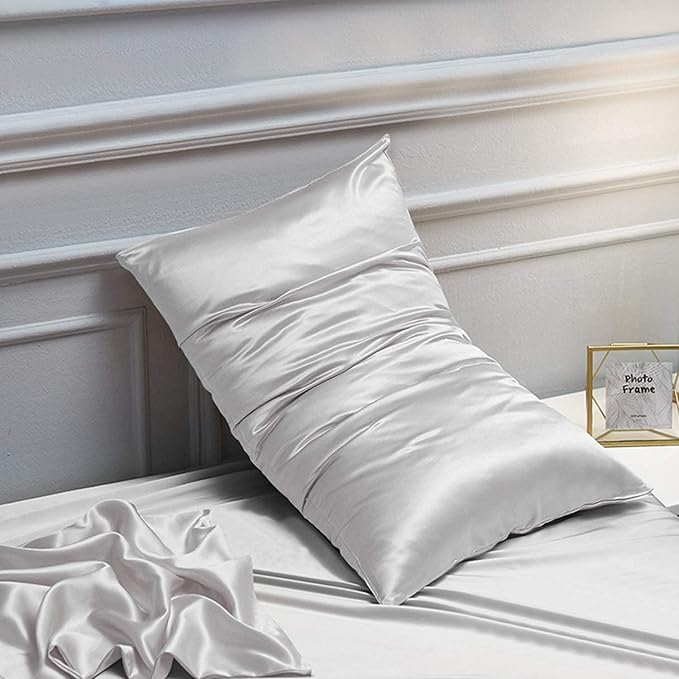 NTBAY 2 Pack Satin Standard Pillowcases for Hair and Skin, Luxurious and Silky Pillow Cases with Envelope Closure, 20x26 Inches, Silver Grey