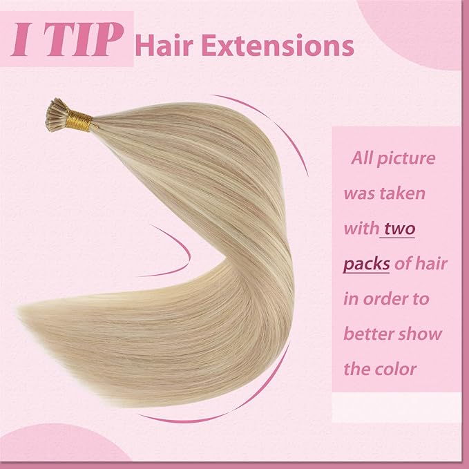 YoungSee Itip Hair Extensions Blonde Itip Hair Extensions Real Human Hair Ash Blonde Highlights Bleach Blond I Tip Hair Extension 20 Inch 50s 50g I-Tip Real Human Hair Extension