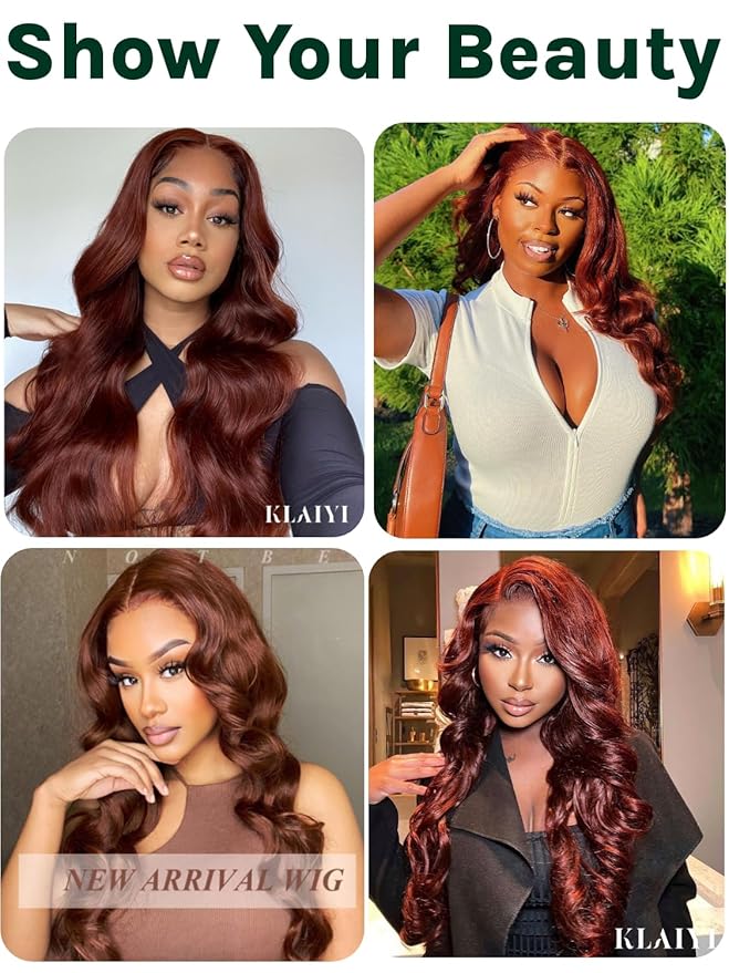 KLAIYI Bye Bye Knots Glueless Wig Reddish Brown Body Wave 7x5 Pre Cut HD Lace Front Wigs Human Hair Put On And Go Wig Pre Bleached Pre Plucked with Baby Hair 30S Ready To Wear 150% Density Full 18Inch