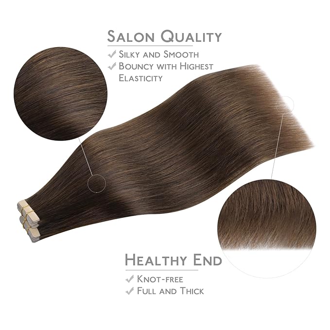 WENNALIFE Tape in Hair Extensions Human Hair, 40pcs 80g 12 inch Chocolate Brown Hair Extensions Real Human Hair Straight Tape in Extensions Invisible Human Hair Extensions Reusable Real Hair Extension