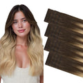 GOO GOO Invisi Edge Tape in Hair Extensions Human Hair, 4/18 Balayage Chocolate Brown Highlighted Dirty Blonde, 20pcs 24inch 50g, Virgin Remy Hair, Seamless Injected Tape, Natural Look