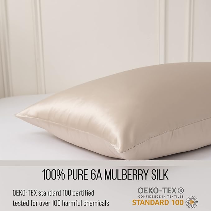 Bella Coterie Luxury Silk Pillowcase for Hair and Skin | 30 Momme | 100% Pure 6A Mulberry Silk | Super Soft | Perfectly Plush [Queen, Champagne]