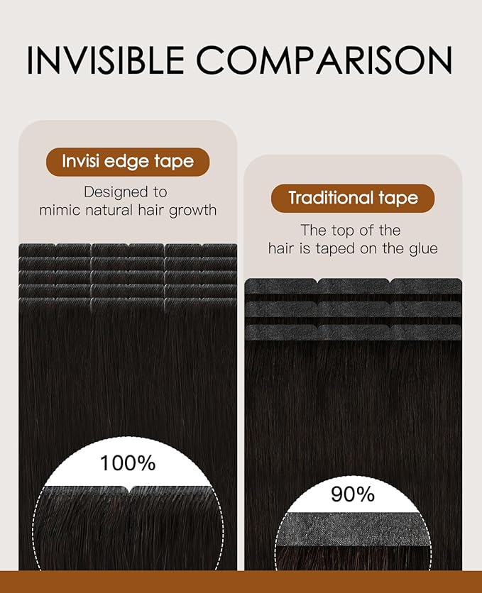 VINBAO Invisi Edge Tape in Extensions Human Hair Dark Brown 20pcs 18in 50g Injected Tape in Hair Extensions Pro Invisible Luxury Remy Hair Seamless Blend 18inch #2