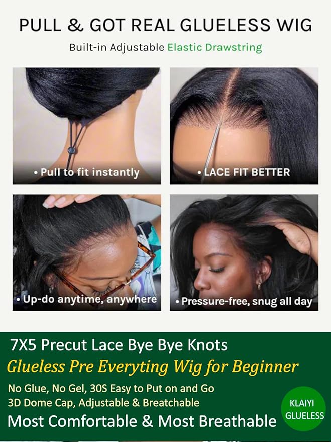 KLAIYI Bye Bye Slip™ Loose Body Wave Wig Layer Side Part 200% Density 7X5 Pre Cut Lace Front Wigs Human Hair Drawstring Glueless 30S Ready to Wear and Go Beginner Wig Pre Plucked Bleached Knots 16Inch