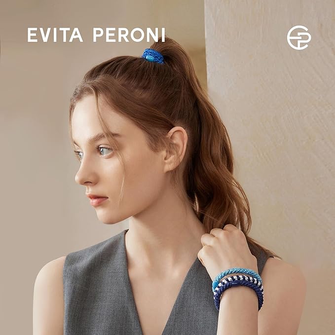 EVITA PERONI 12 Pcs Hair Ties, High Elastic Ponytail Holders, Hair Ties No Damage for Thick Curly Hair Women Men (Ocean Blue)