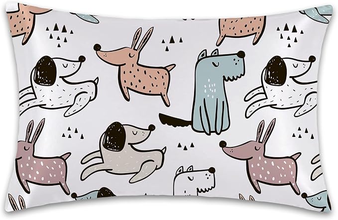 Satin Pillowcase 1 Pack-Cute Dogs Dog Silky Pillow Cover for Hair and Skin,Standard Size 20x26 Inch Soft Cooling Printed Pillow Cases with Hidden Zipper,Gifts for Women Men