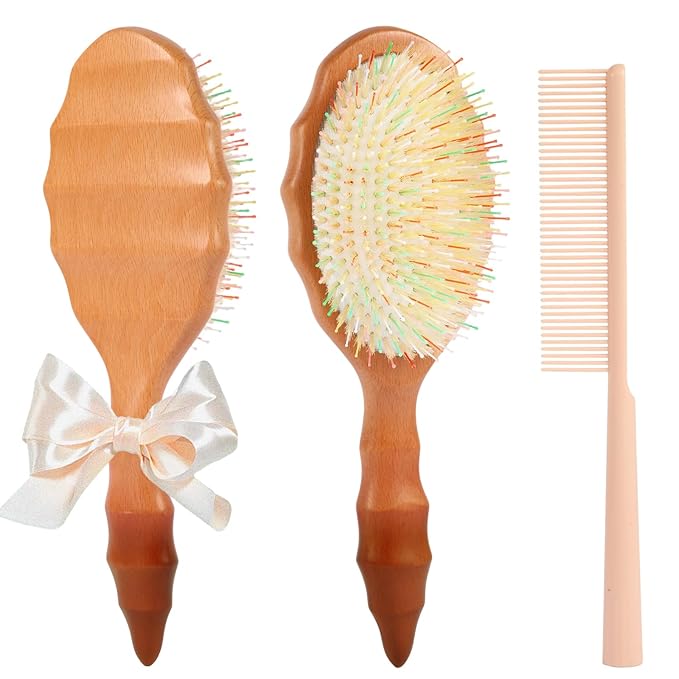 Handmade Boar Bristle Hair Brush for Women Girls with All Hair Types - Restore Natural Shine for Frizz Control At-Home Salon Treatment to Smooth, Detangle and Add Volume for Thin Hair